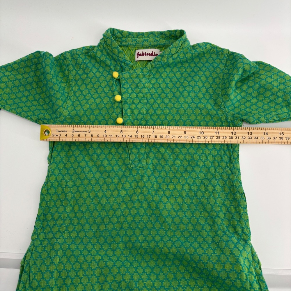 Fabindia Kurta Kids 2-3 Years Green Cotton Long Sleeve Button Ethnic Tunic Top - Picture 3 of 9